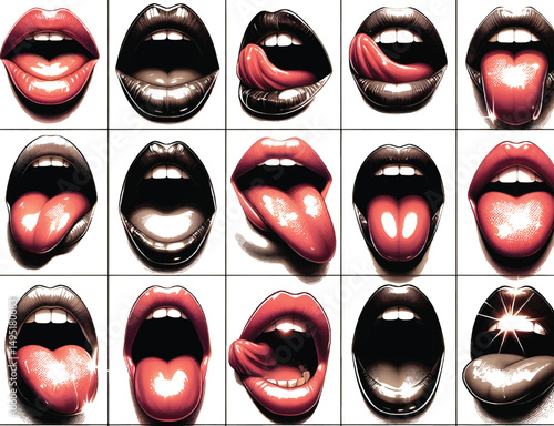 Creative Collage of Expressive Lips and Tongues in Artistic Style