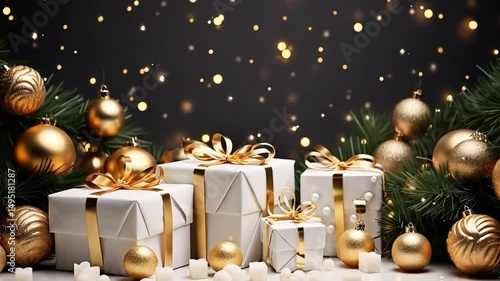 Present box on the background from bokeh and lights, decorations and concept of event