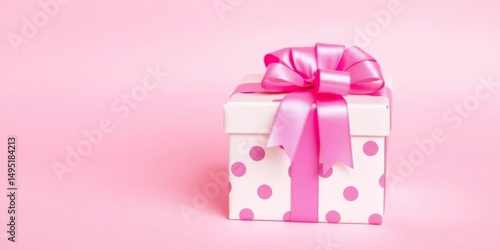 A cheerful pastel pink background features a gift box adorned with a vibrant bow, bow, surprise