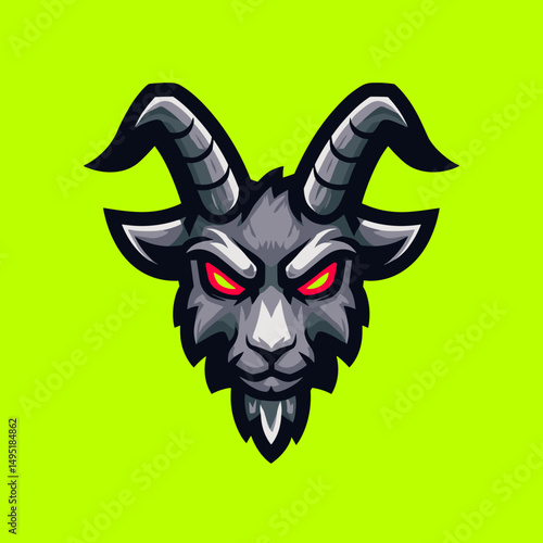 Esports logo featuring a fierce goat head design with glowing red eyes on a vibrant green background
