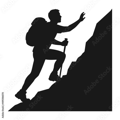 Man climbing mountain black logo silhouette vector