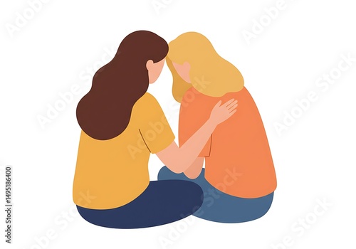 Woman comforting a friend with a supportive hug, showing empathy and care