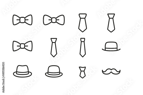 Stylish collection of bow ties, ties, hats, and mustaches for formal occasions and fashion