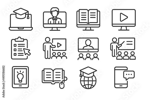 Creative vector illustration of digital learning tools and online education methods for modern students