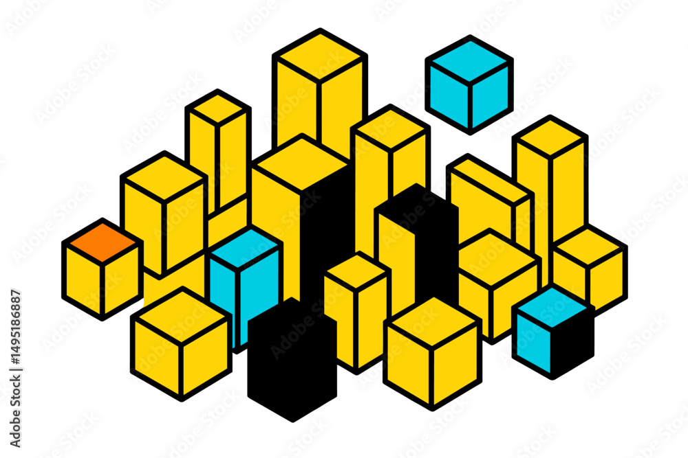 Obraz premium Abstract geometric shapes create a vibrant pattern with assorted blocks and colors in a modern vector style illustration