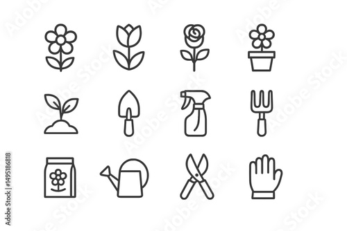 Modern vector illustration of essential gardening tools and plants for a vibrant gardening experience