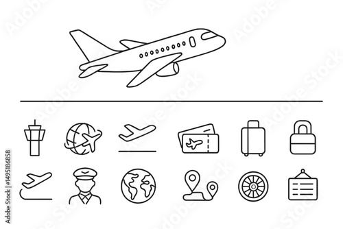 Vector illustration of airline travel elements highlighting departure and arrival details in a modern design