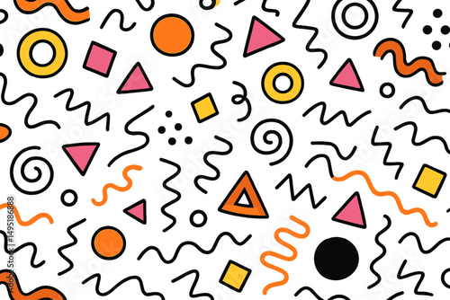 Bright modern vector illustration featuring playful geometric shapes and abstract lines suitable for various design uses