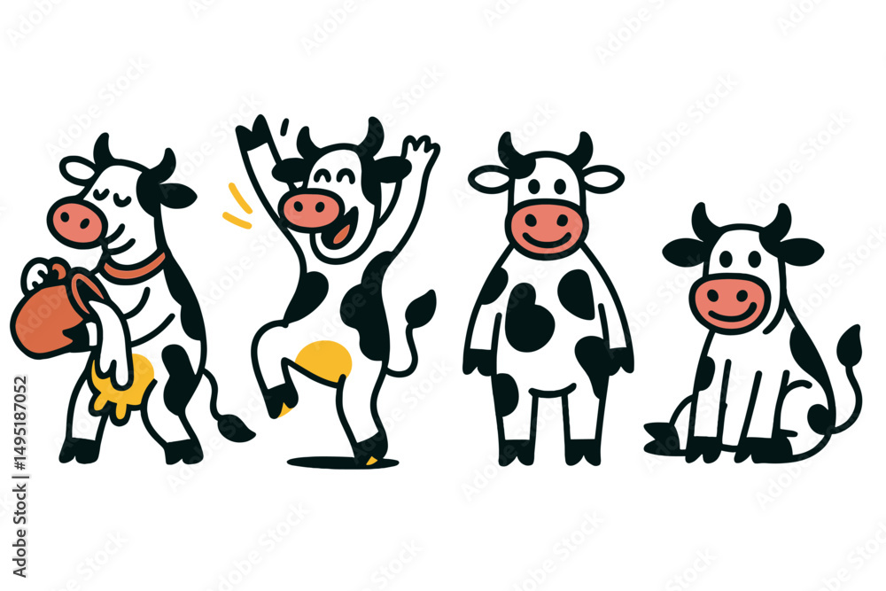 custom made wallpaper toronto digitalVector illustration of playful cows engaging in various activities on a sunny day in a farm setting