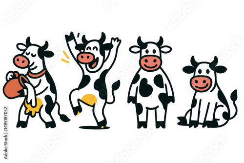 Wallpaper Mural Vector illustration of playful cows engaging in various activities on a sunny day in a farm setting Torontodigital.ca