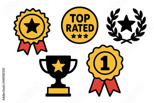 Vector illustration of awards and trophies representing achievement and excellence in a modern design