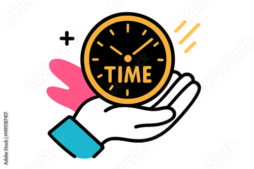 Modern vector illustration of a hand holding a clock symbolizing the importance of time management in daily life and productivity