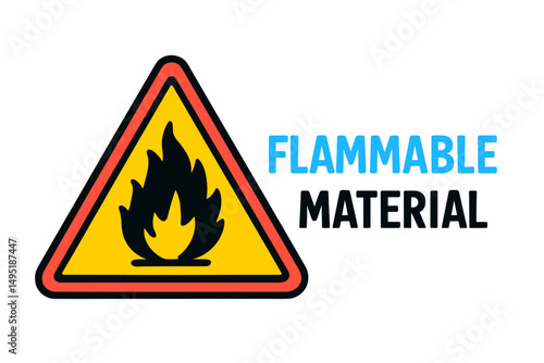 Warning sign indicating flammable material with a bold flame graphic and clear text in a modern vector style