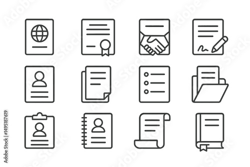 Modern vector illustration featuring various business and administrative icons in a structured layout for use in digital content