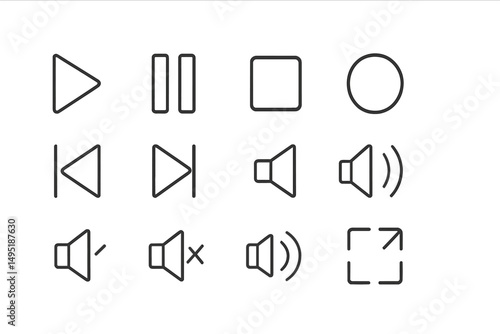 Modern vector illustration of multimedia control icons in minimalist design for user interface applications
