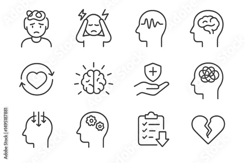 Modern vector illustration showcasing various aspects of mental health and emotions in a simplistic design
