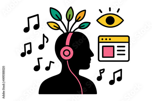 Exploring the connection between music and creativity in a modern vector illustration