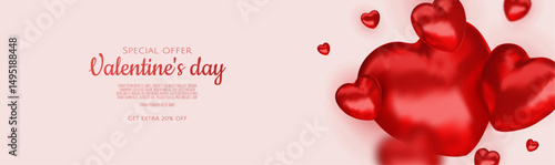 illustration love romance for valentine's day with 3D hearth balloon checkered. banner poster template.