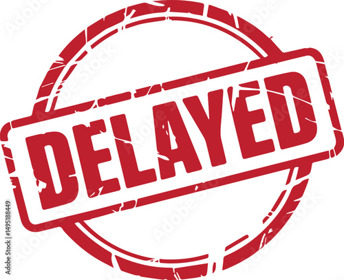Delayed Rubber Stamp Vector Illustration with Original Brushes and Red Ink Text
