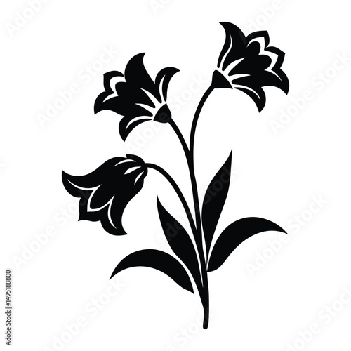 Bluebell silhouette flower plant vector, canterbury bells flower line art silhouette vector illustration