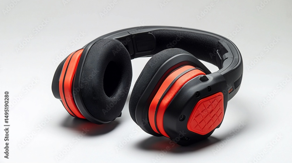 Naklejka premium Black headphones with orange accents
