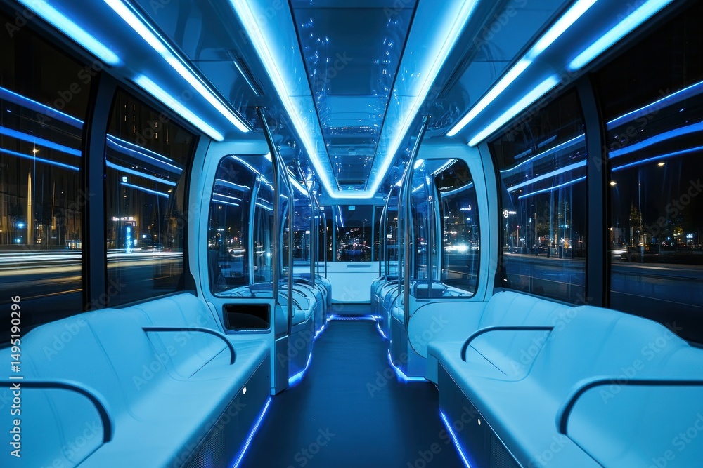 Fototapeta premium Futuristic Bus Interior: Night Ride Illumination