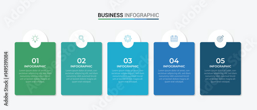 Business infographic template with 5 options, steps, process chart. Can be used for workflow layout, diagram, annual report, web design