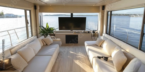 Luxury Houseboat Interior: Serene Waterfront Living