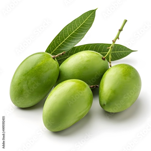 Wallpaper Mural Fresh Green Mangoes with Leaves on White Background Torontodigital.ca