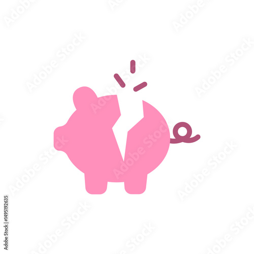 Fractured savings: Representing financial loss with a pink piggy bank icon