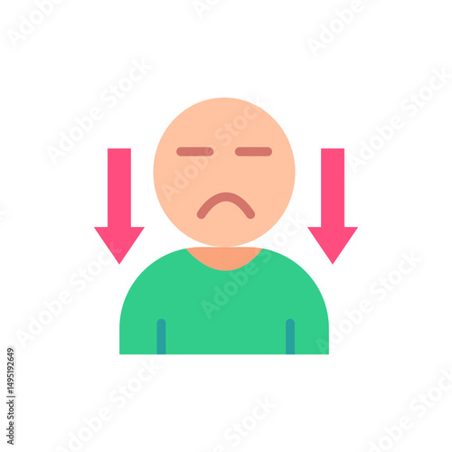 Person with Downward Arrows Representing Sadness or Negative Feedback Illustration
