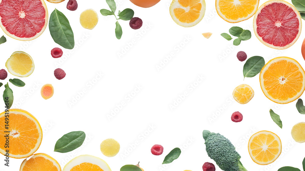 Colorful Frame of Fresh Vegetables and Fruits Isolated on Transparent Background Colorful Frame of Fresh Vegetables and Fruits Isolated on Transparent Background