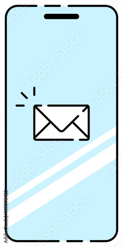 スマホでメールを受信するイメージイラスト おしゃれ 水色 ガラス