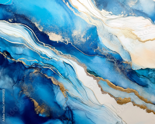 Abstract watercolor using sand, white, and blue marine colors for texture.