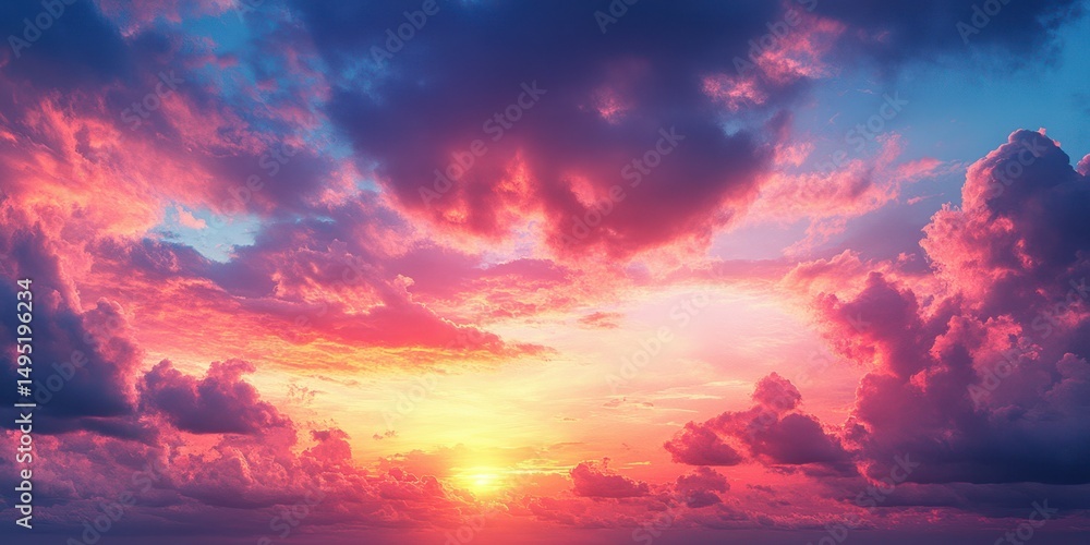 Fototapeta premium Stunning sunset with colorful clouds and vibrant hues over a tranquil horizon at dusk