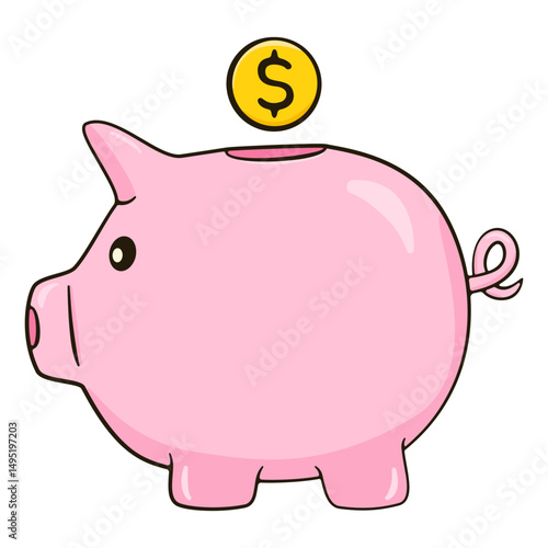 Cute Piggy Bank with Coin– Cartoon Style Savings Illustration
