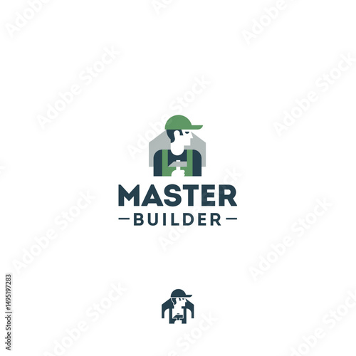Master builder repair tools hammer house vector logo