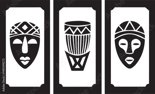 minimal african culture inspired flat vector icons consistent line thickness