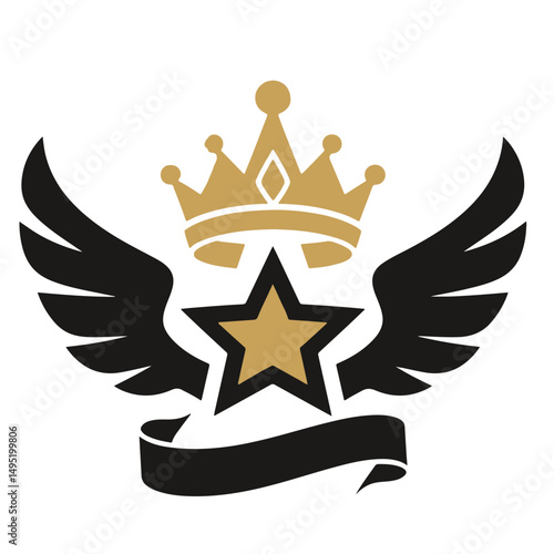 A stylized illustration of a star crowned with a regal crown and flanked by wings, conveying achievement and triumph.