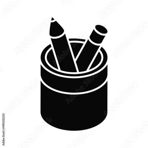 An editable isometric filled icon of pencil holder