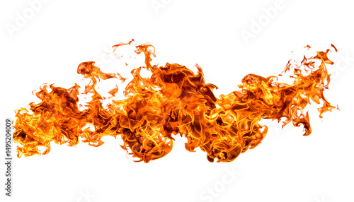 Fiery orange flames isolated on white background abstract design element