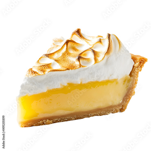 Floating lemon meringue pie slice isolated on transparent background