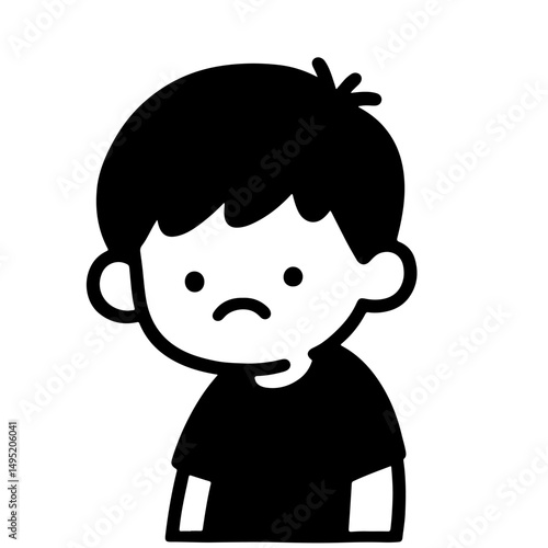 A sad boy illustrated in a simple, black silhouette style.