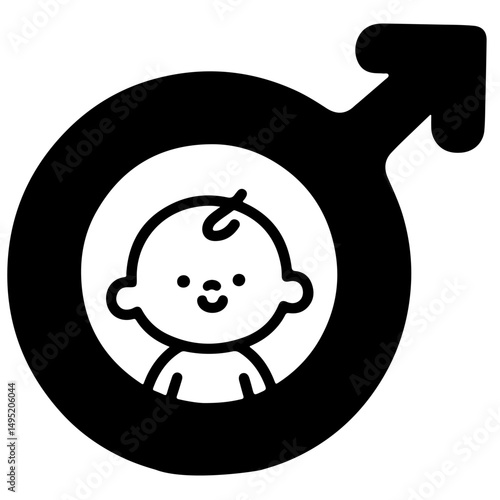 A simple illustration of a baby within a male gender symbol.