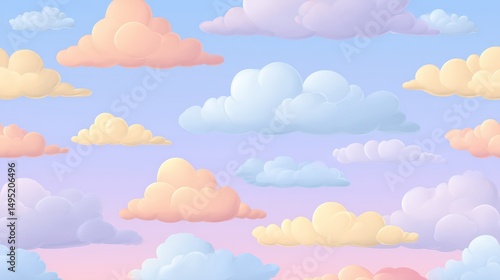 Colorful Sky with Soft Pastel Clouds and Gentle Horizon for Peaceful Background in Digital Art and Nature Projects