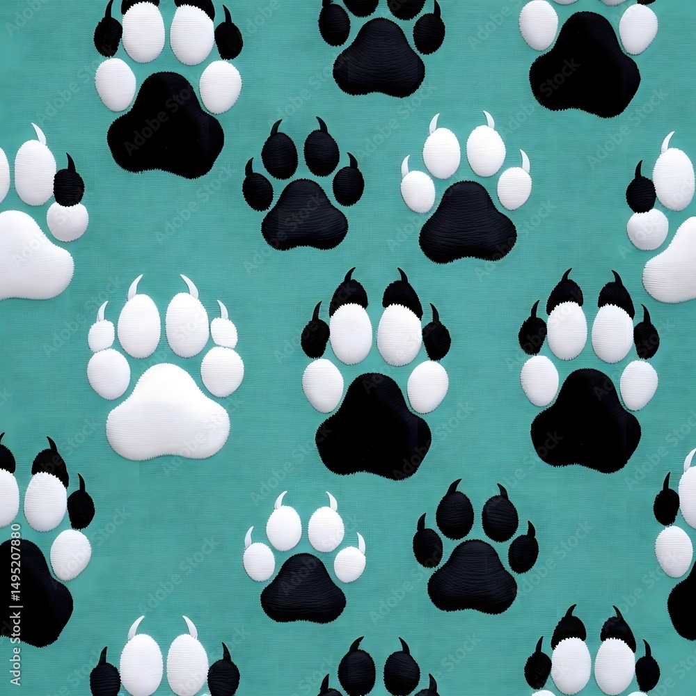 Fototapeta premium Black and White Paw Prints Pattern