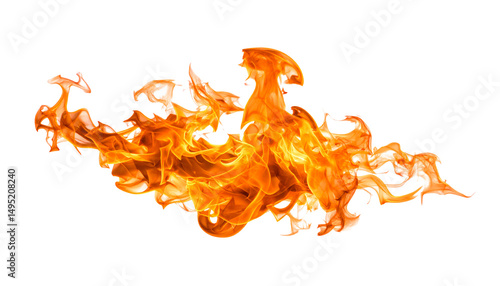 Fiery orange flames isolated on white background abstract design element