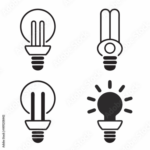 An electric lightbulb icon set symbolizing bright ideas, energy, and innovation