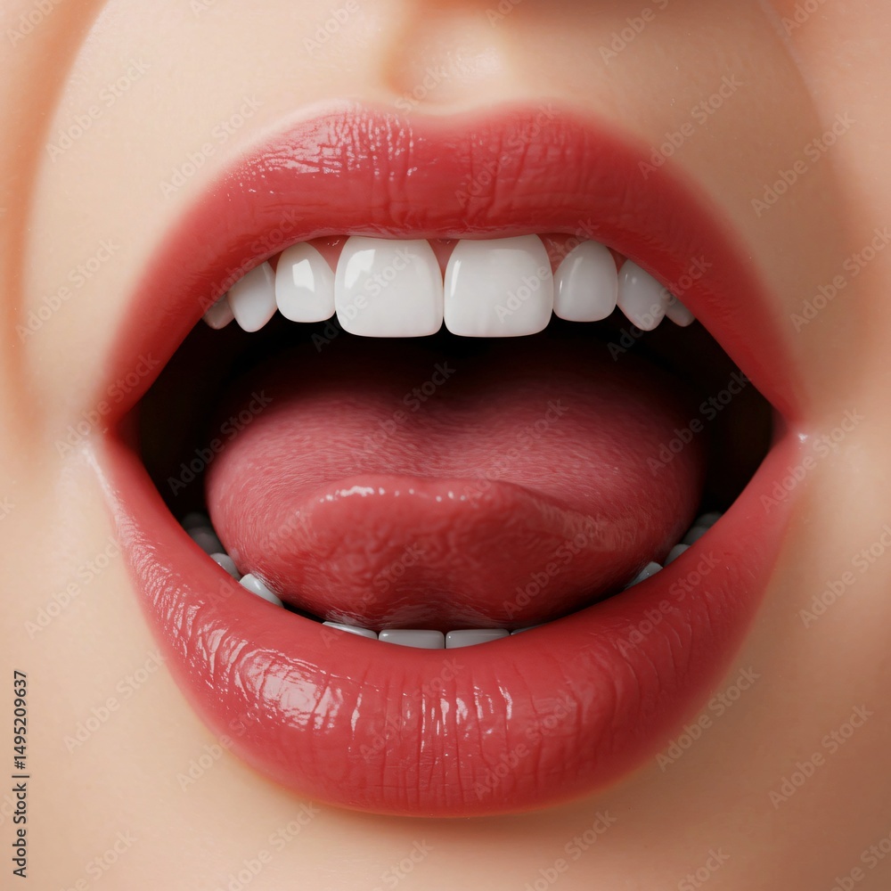 Obraz premium mouth face lips make up cosmetics lipstick glow beautiful model