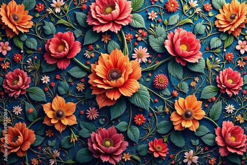 Intricate floral textile design, repeating motif , seamless pattern, retro, stripe